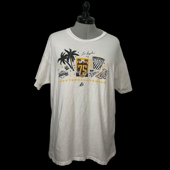 Lakers Tops - Lakers 75th Anniversary White T-Shirt Size XL